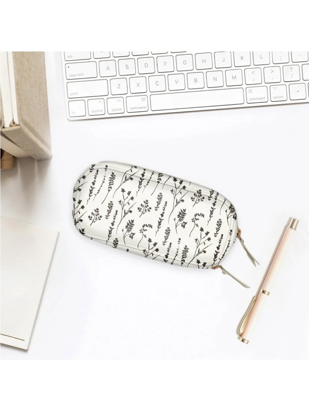White Floral Travel Pouch - Compact Bag